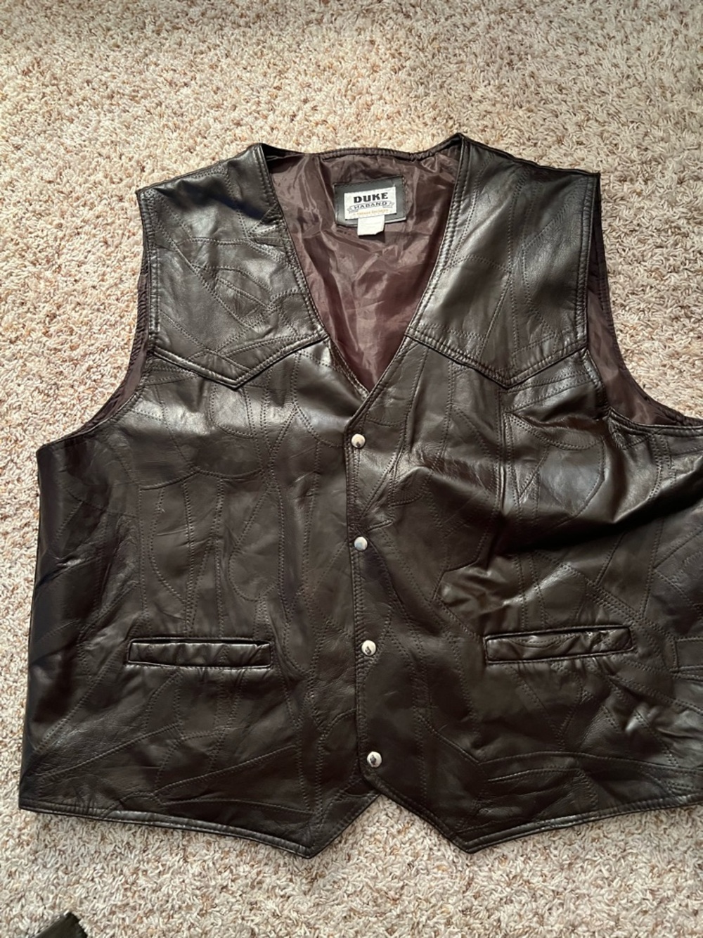 vintage brown leather patchwork vest from the brand Duke Haband Sz 3XL